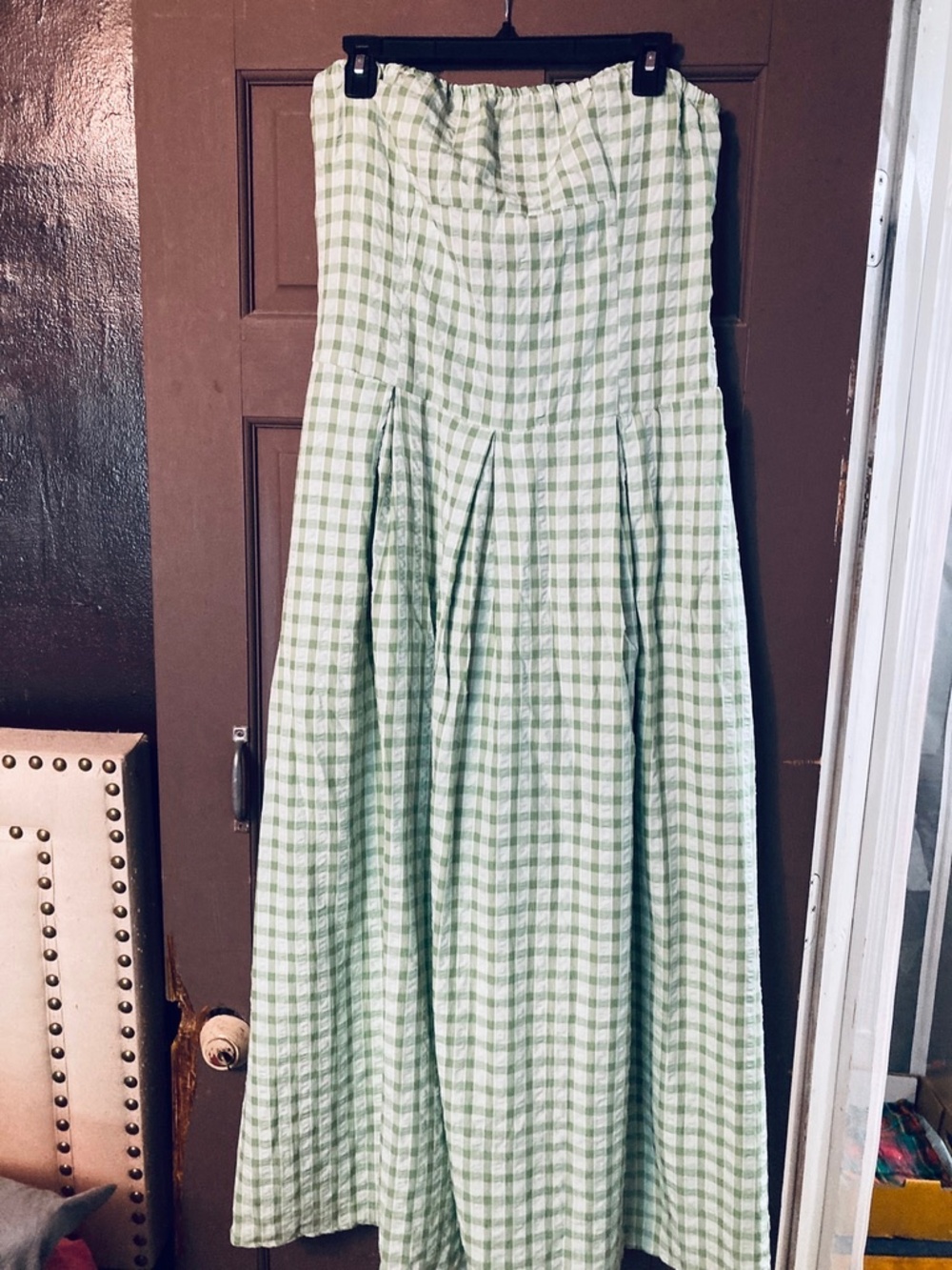Mint Green Plaid Strapless Maxi Dress sz XL 12-14